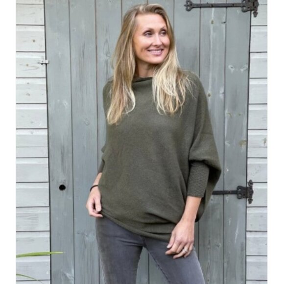 NWT AMAZING EMILIE ASYMMETRIC DRAPED Sweater, Olive Green | One Size - Picture 1 of 5